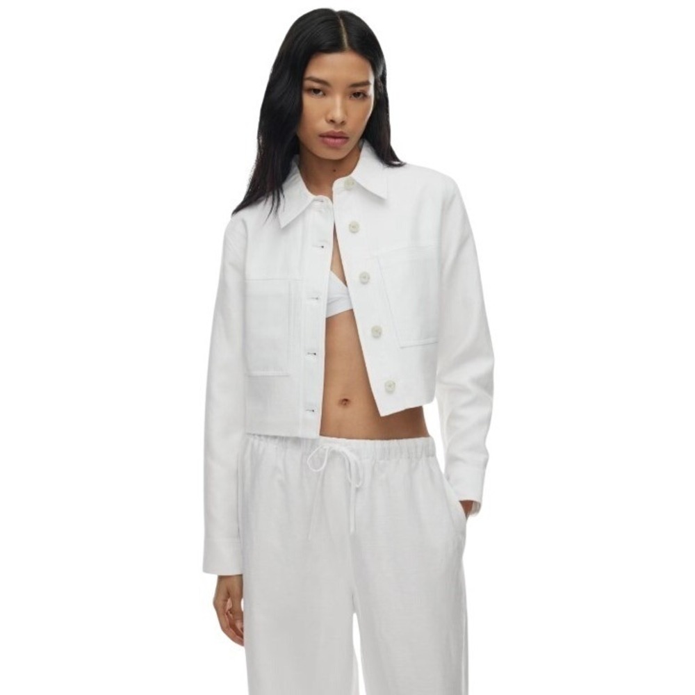 Aritzia Wilfred CruiseLinen Little Cropped Jacket‎ White XS Utility Linen Blend